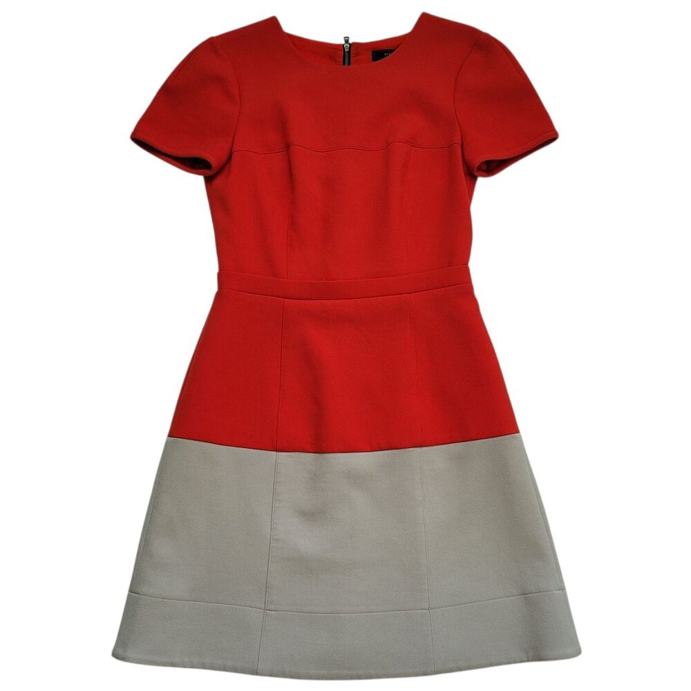 BCBGMAXAZRIA Red Colorblock Hannah Fit and Flare Dress Womens 4 Preppy Office